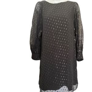 Lilly Pulitzer Black Metallic Swiss Shift Dress Sheer Puff Sleeves 2